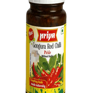 Priya Red Chilli Pickle (Without Garlic), 300 gm bottel