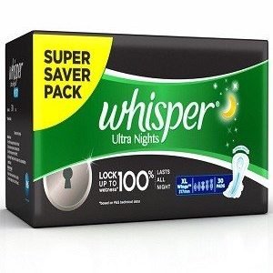 Whisper Sanitary Pads Ultra Overnight XL Wings 30 Pcs