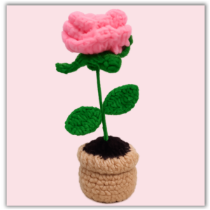Handmade Crochet Flower Pot Rose Peach Small