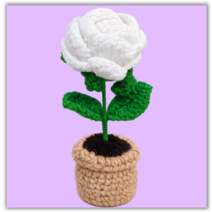 Handmade Crochet Flower Pot Rose White Small