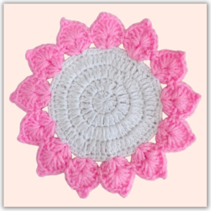 Handmade Crochet Coaster White with Pink Front Image