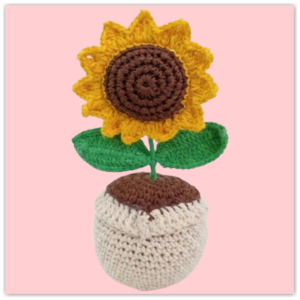 Handmade Crochet Flower Pot Sunflower Big Front View Image Return Gift Crochet Flower Pot Sunflower Big