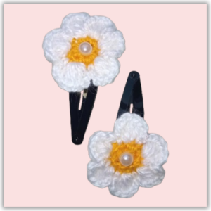 Handmade Crochet Hair Slider White Front view