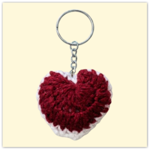 Handmade Crochet Keychain Heart Dark Red Front View