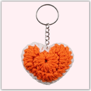Handmade Crochet Keychain Heart Orange Front View