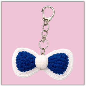 Handmade Crochet Keychain Ribbon Bow Blue