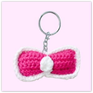 Handmade Crochet Keychain Ribbon Bow Pink