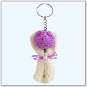 Handmade Crochet Keychain Tulip Bouquet Purple Front view
