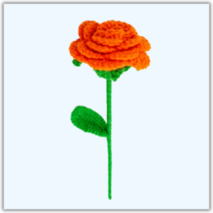 Handmade Crochet Rose Orange Big Front View