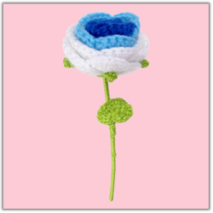 Handmade Crochet Tricolour Rose Blue Small