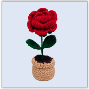 Handmade Crochet Flower Pot Rose Red Small