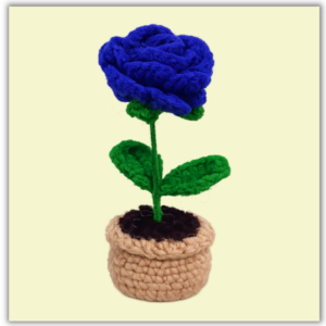 Handmade Crochet Flower Pot Rose Blue Small